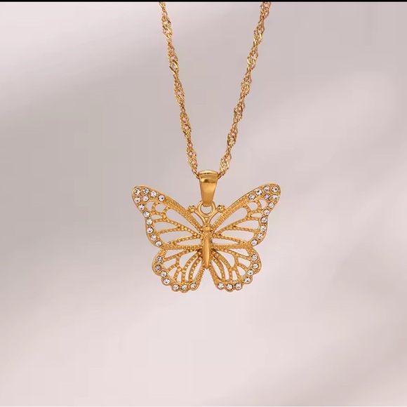 Elegant Gold Butterfly Pendant Necklace  18K Gold Plated - Picture 5 of 8